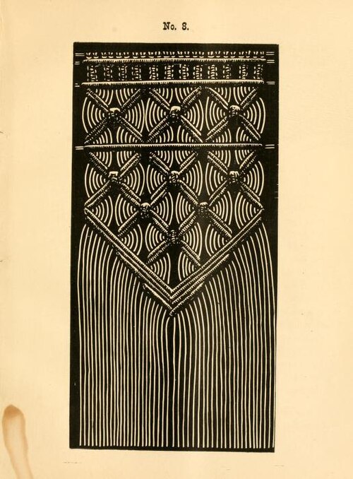 Gravura de um padrão de macramê do livro The Imperial Macrame Lace Book, de 1877